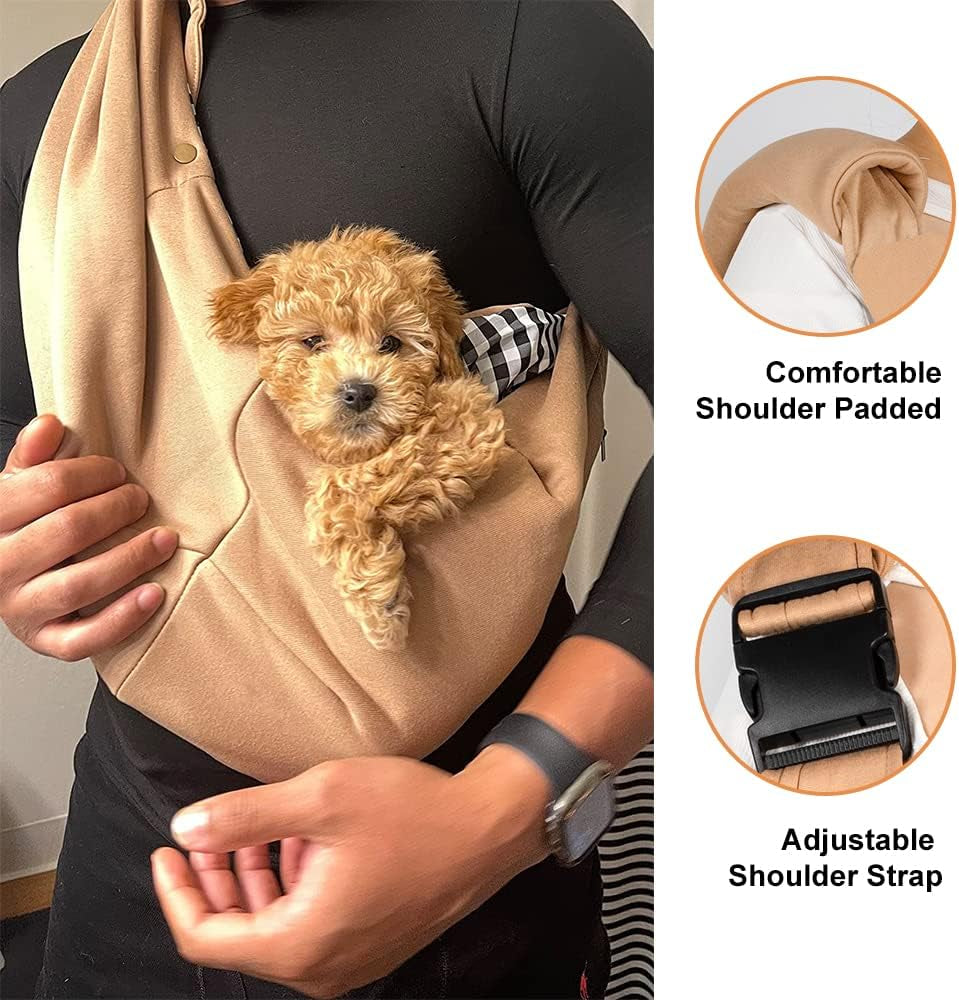 Small Dog Carrier Sling Cat Sling,Adjustable Strap Hand Free Pet Puppy for Outdoor Traveling Subway (Apricot)